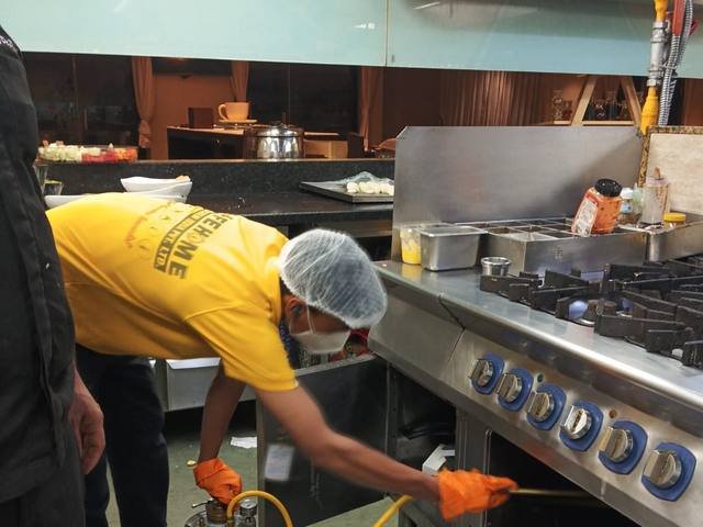 Detailed treatment of a hotel kitchen range area