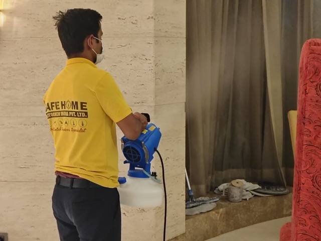 Treating curtains and upholstery in a guest area